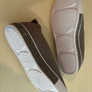 Slip-On Women’s Casual Sneakers in Dark Taupe with Sparkle Trim